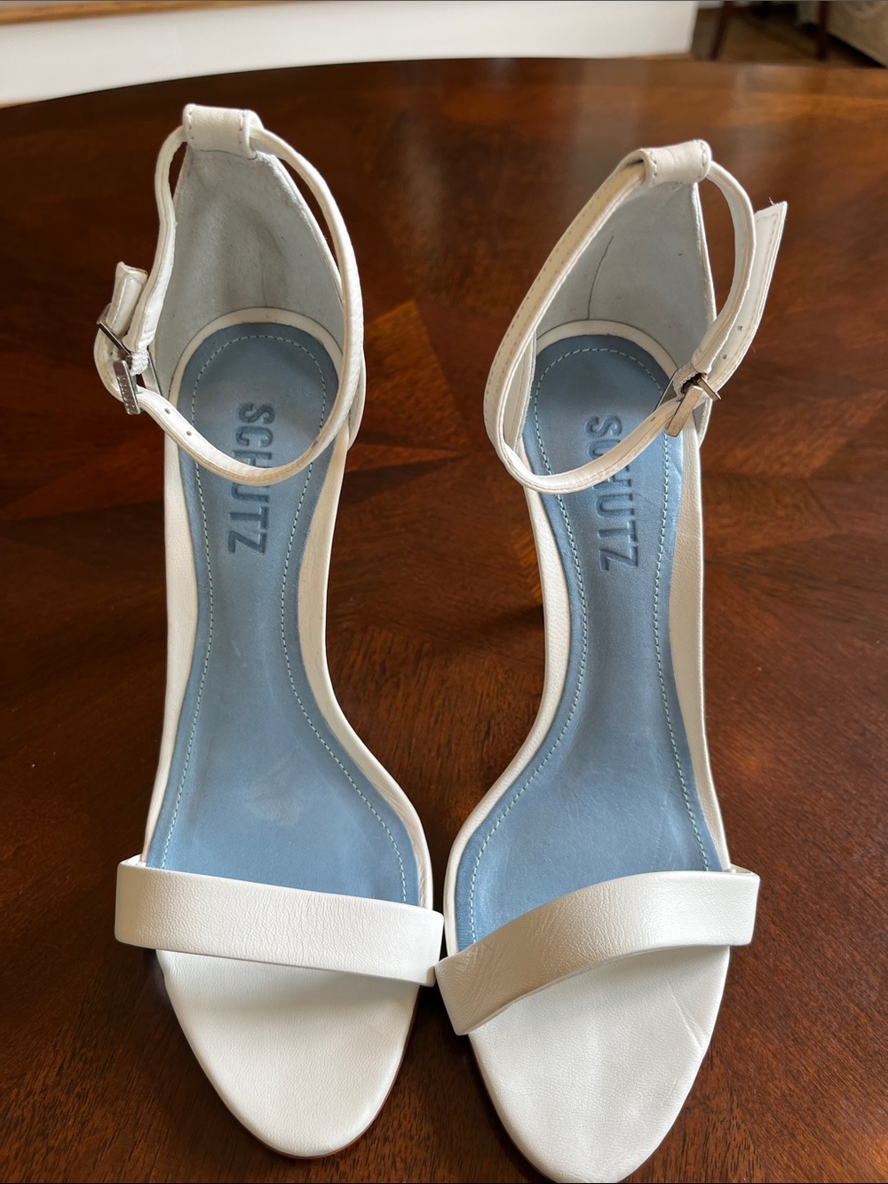 SCHUTZ White Ankle-Strap Open-Toe Heels